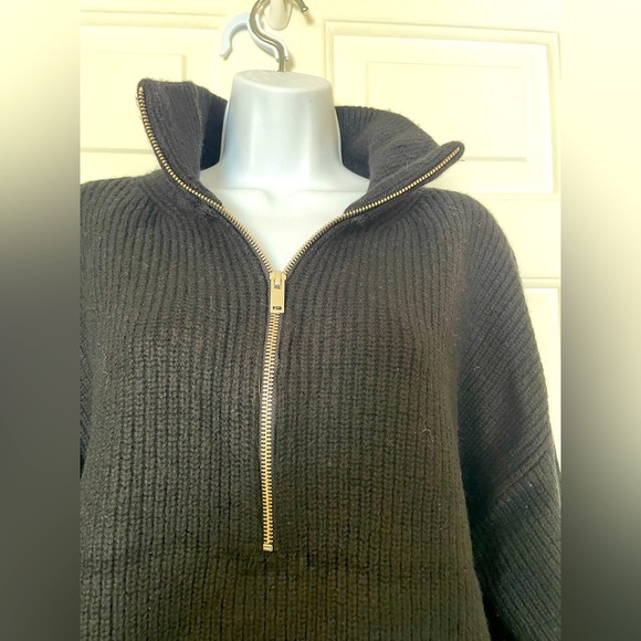 Quince Woman’s Black Size XL Ribbed 1/4 Zip Merino Wool Sweater - Picture 1 of 7
